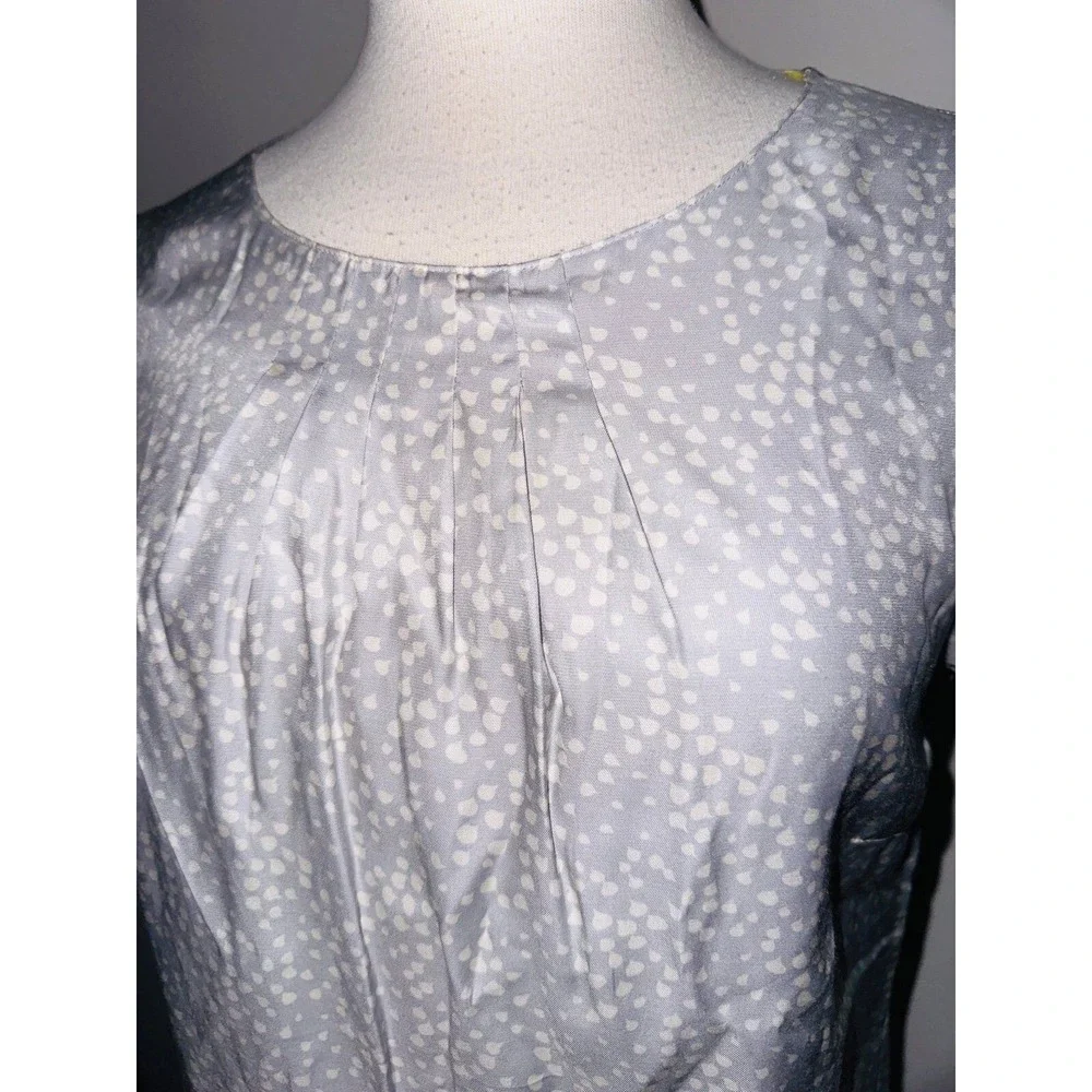 A9 Boden Womens Blouse Shirt Top Gray Polka Dot Silk  Size 6 Business Casual Dre